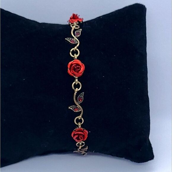 Red Rose Bracelet Beauty and the Beast Romantic Jewelry Love Girlfriend Gift New - Picture 4 of 10